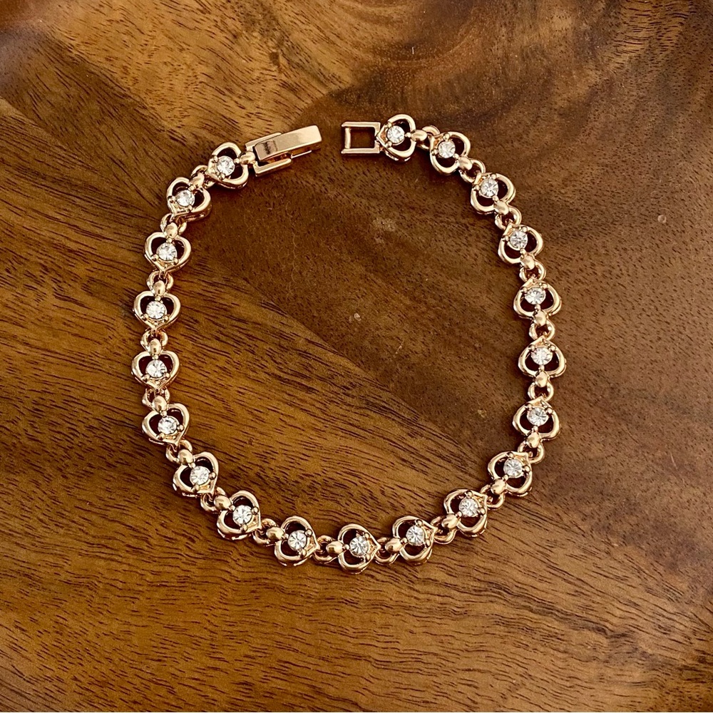 Gold Heart Chain CZ Stones Tennis Bracelet